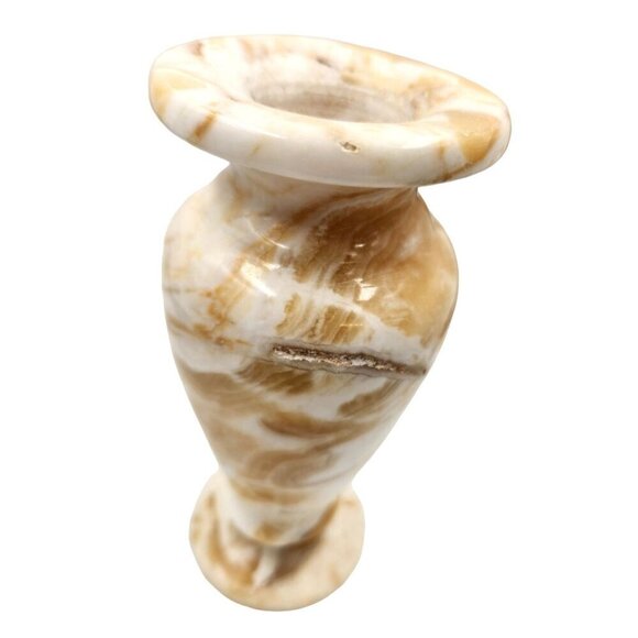 Vintage Marbled Onyx Alabaster Stone Vase 7.25 inches tall x 3 inches wide - Picture 5 of 15